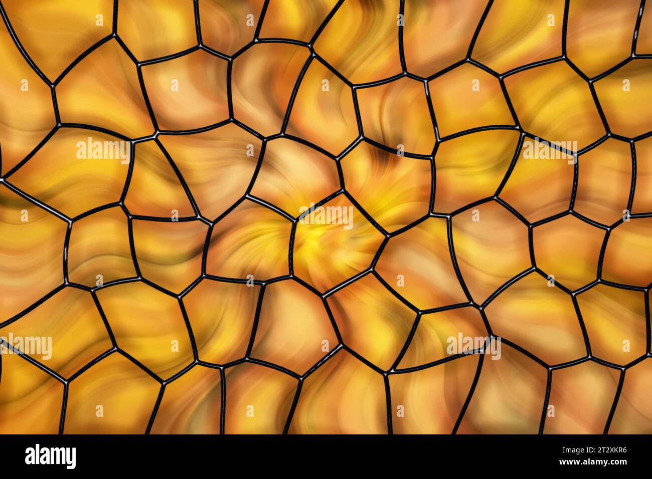 Mosaikplatte in gelb-orangen Farben mit verschwommenem Muster. Abstrakter Hintergrund. Stockfoto