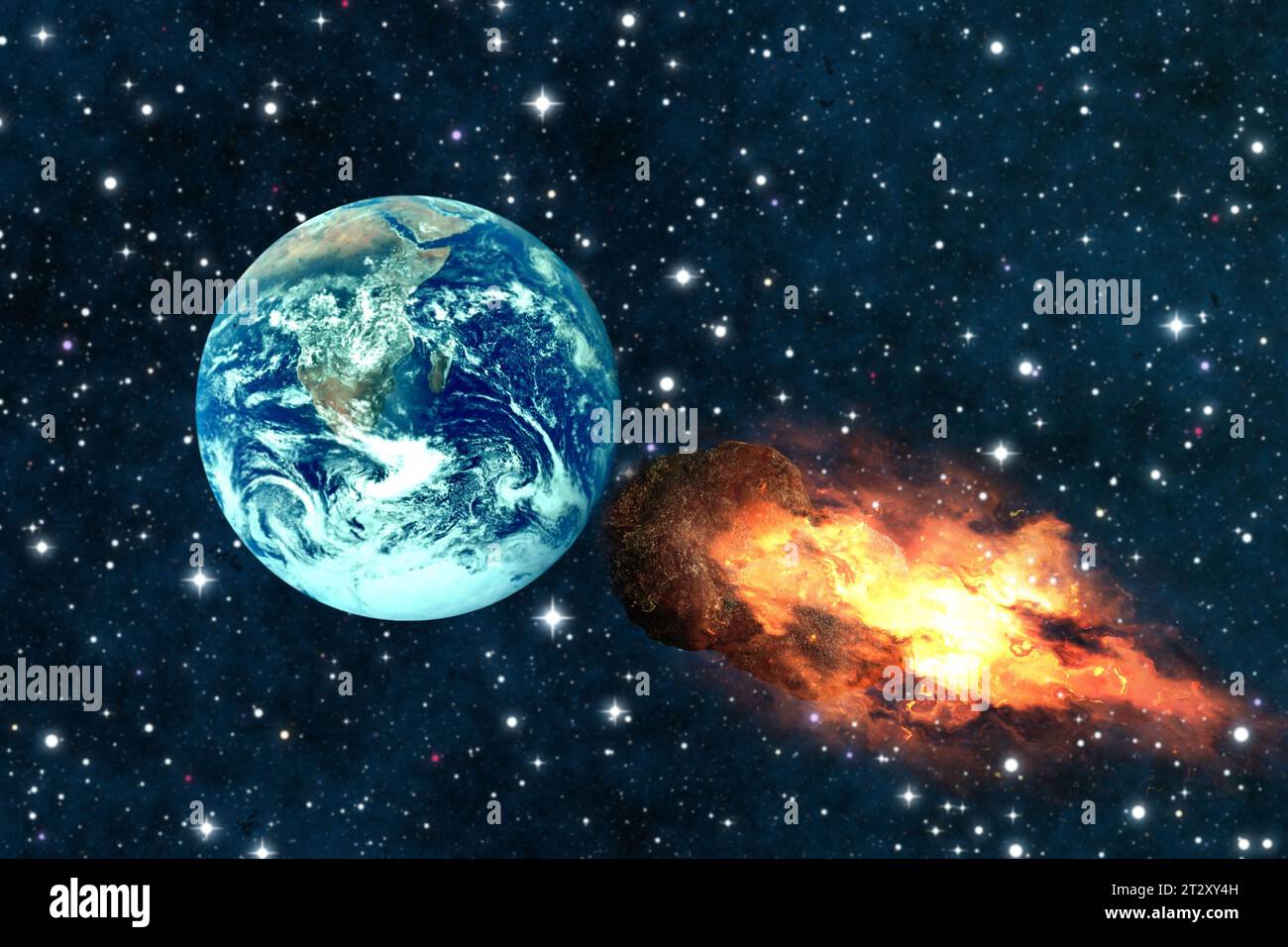 Meteorit nähert sich dem Planeten Erde Stockfoto