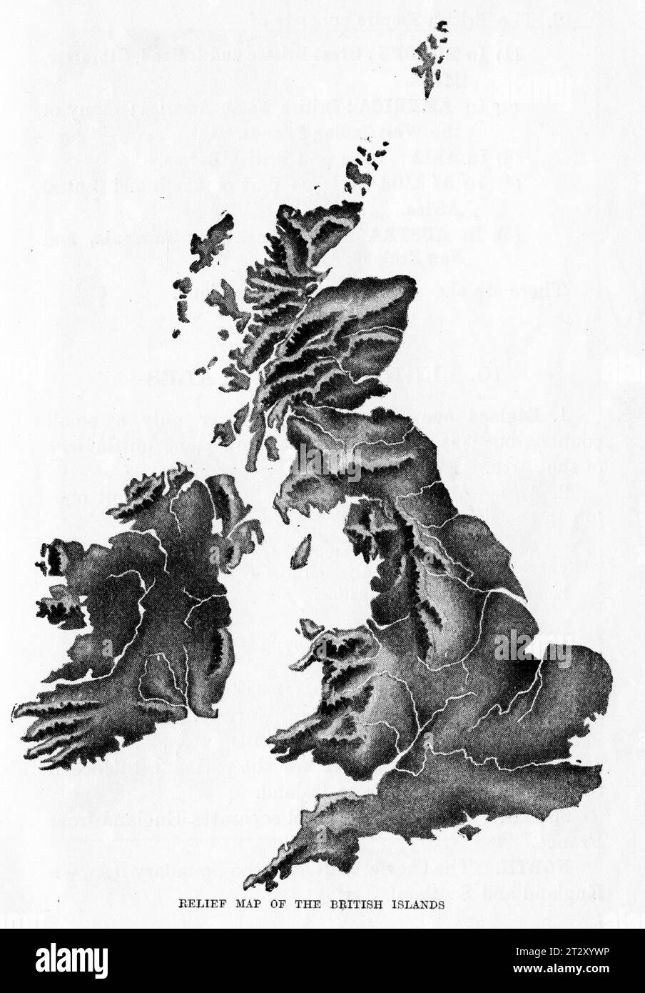 Reliefkarte des Großen Britians um 1910 aus einem Lehrbuch für die Geographie der Schule Stockfoto