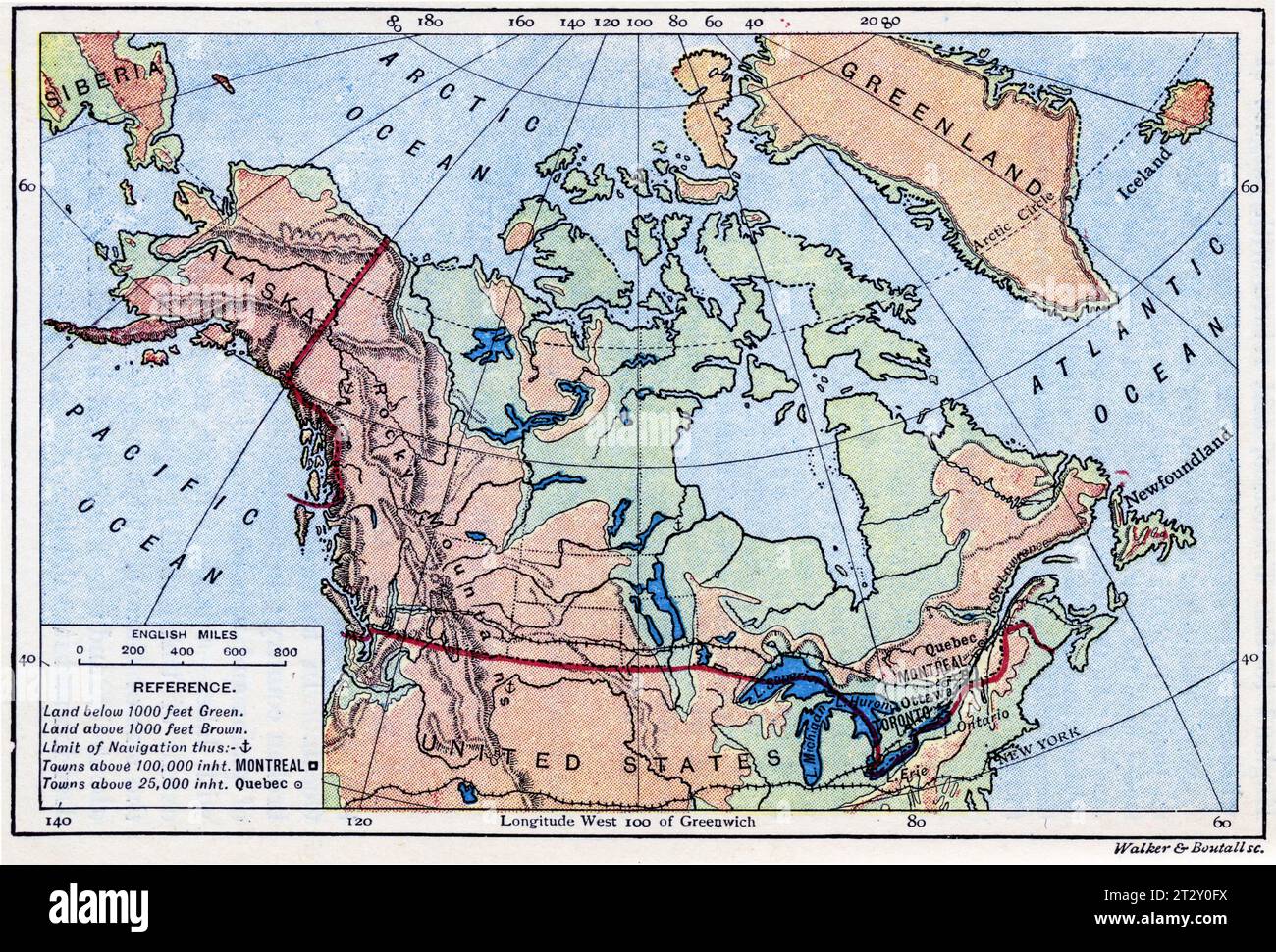 Karte von Kanada um 1910 aus einem Lehrbuch für die Geographie der Schule Stockfoto