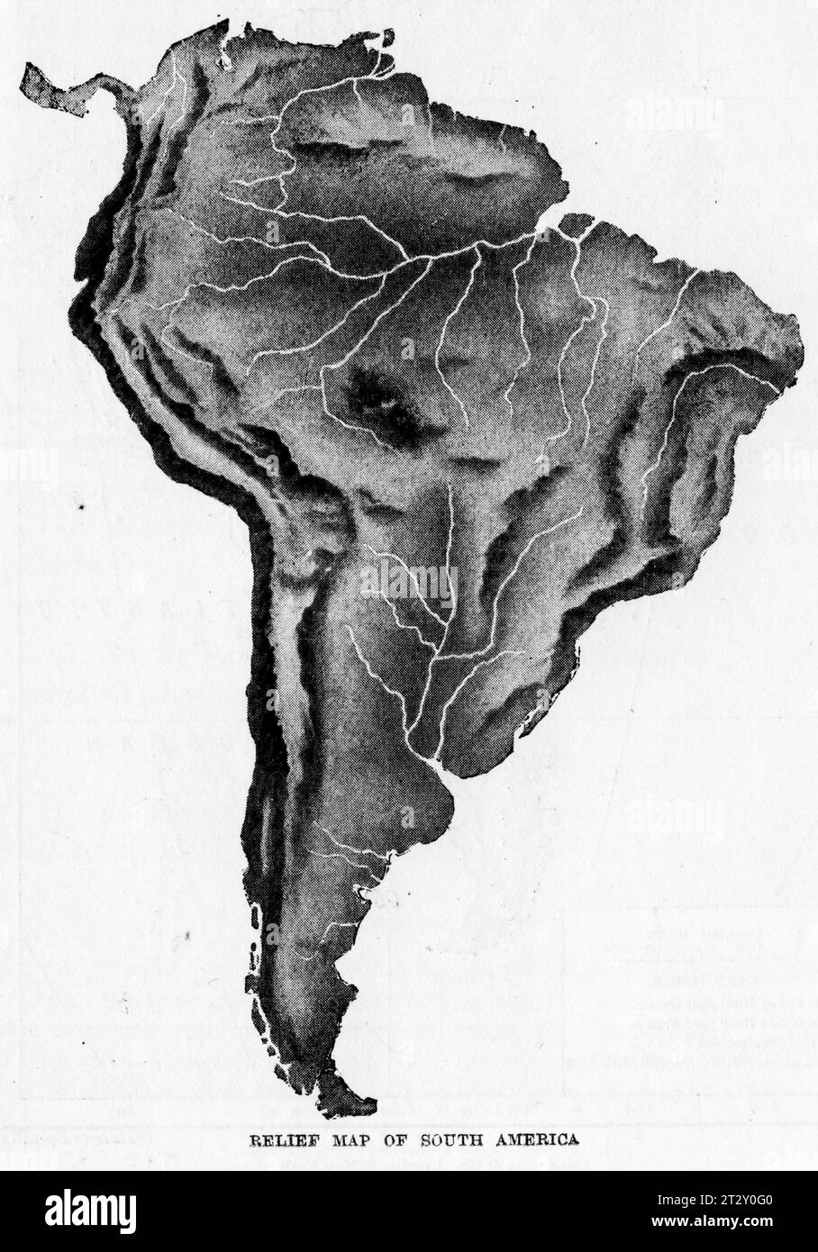 Karte von Südamerika um 1910 aus einem Lehrbuch für die Geographie der Schule Stockfoto