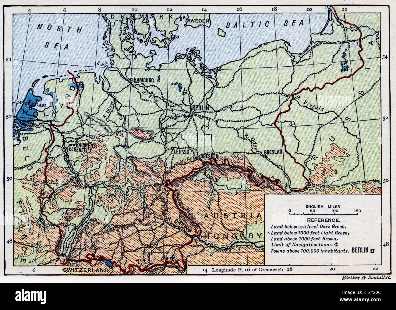 Karte von Russland um 1910 aus einem Lehrbuch für die Geographie der Schule Stockfoto