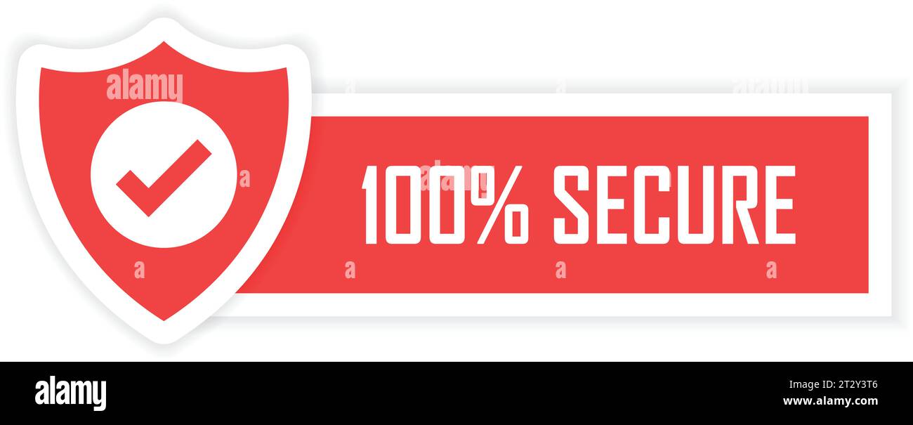 100 % sicheres Symbol im flachen Stil. Vektorillustration der Datenschutzgarantie auf isoliertem Hintergrund. Geschäftskonzept für Sicherheitsrisikozeichen. Stock Vektor