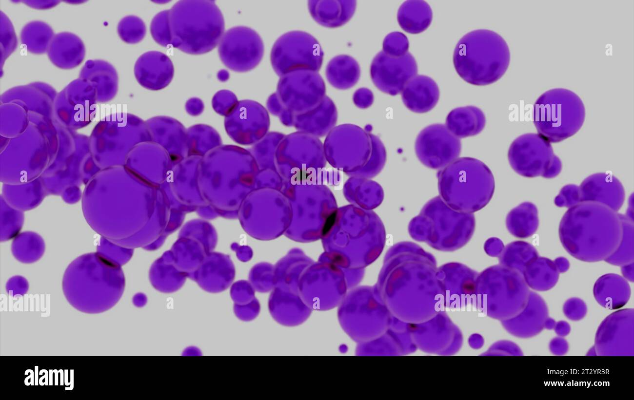 Purpurblutzellen bewegen sich im Blutkreislauf. Design. Rosafarbene Partikel auf weißem Hintergrund. Stockfoto