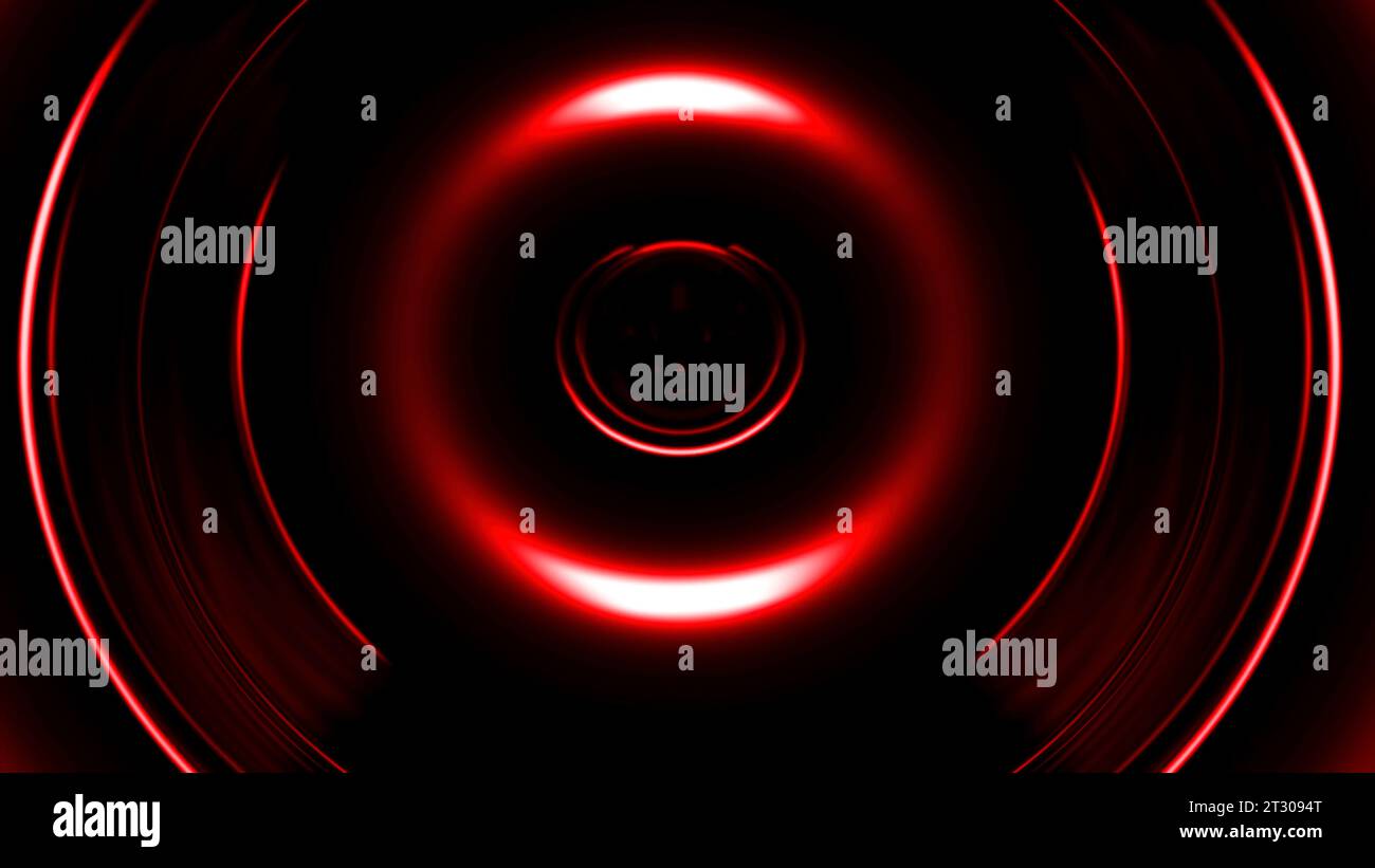 Pulsierende 3D-Kreise mit rotierenden Wellen. Design. Wellen von 3D-Pulsationen mit rotierenden Kreisen. Pulsierende Kreise für musikalische oder räumliche Einfügung Stockfoto