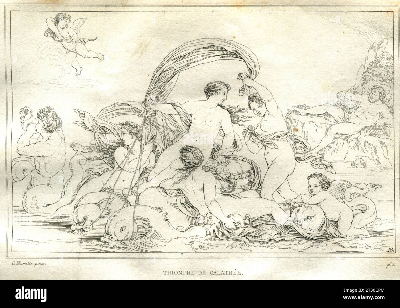 MARATTI.GALATEA.MUSEUM FÜR MALEREI UND SKULPTUR VON DUCHESNE UND REVEIL..DRAVING BY REVEIL.LONDON.PARIS. 1833 Stockfoto