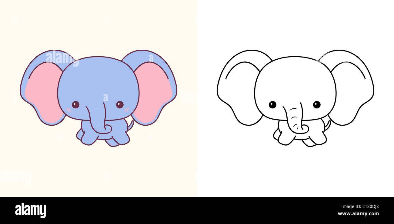 Niedliche isolierte Baby Elefant Illustration und für Malseite. Cartoon Clip Art Baby Tier. Cartoon Vektor Illustration von Kawaii afrikanisches Tier für Stock Vektor