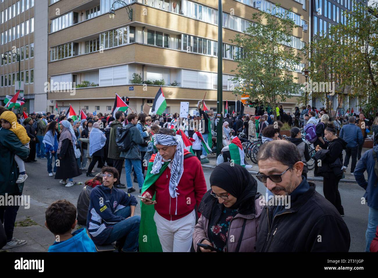 Solidaritätsdemonstration für Palästinenser in Brüssel. Stockfoto