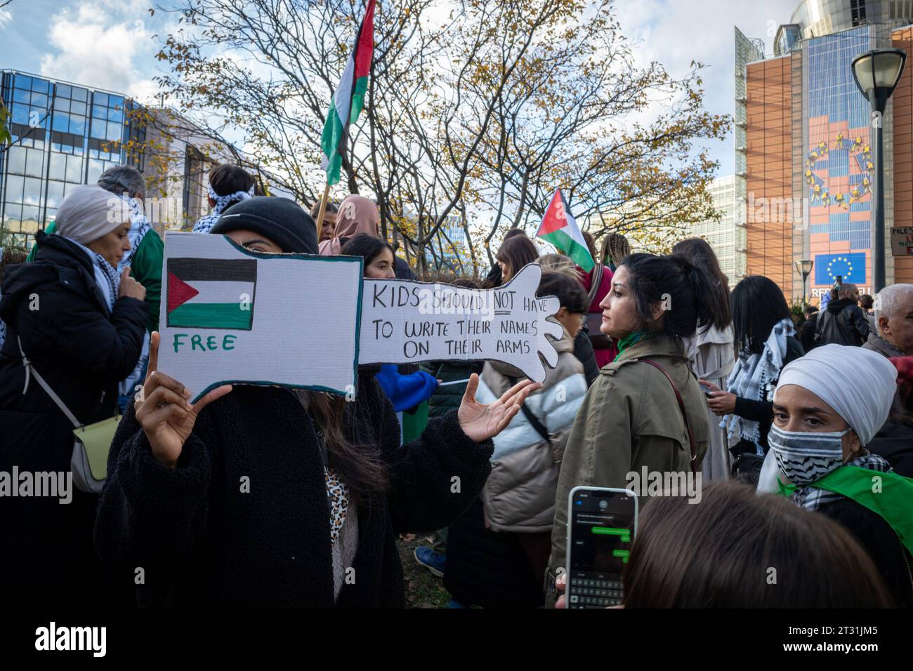 Solidaritätsdemonstration für Palästinenser in Brüssel. Stockfoto