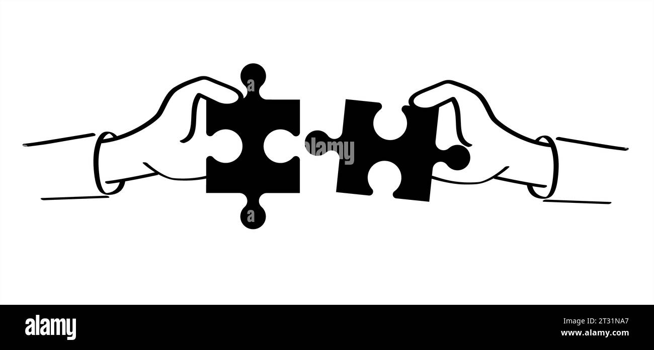 Puzzleelemente verbinden. Teamwork, Puzzleteile, Verbindungslinien. Symbol oder Piktogramm der Puzzleteile. Business-Hand-Konzept. Symbol von Stockfoto