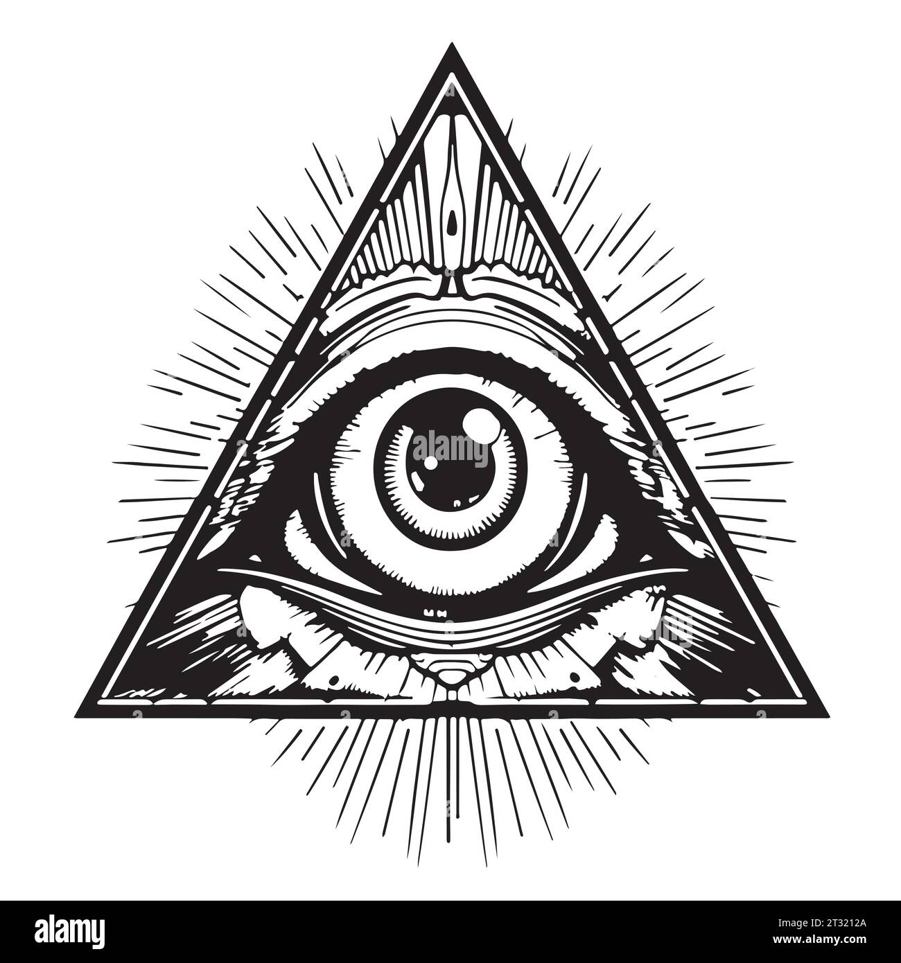Handgezeichnete Vektorgrafiken - alle mit dem Symbol der Augenpyramide. Freimaurer und Spiritual. Stock Vektor