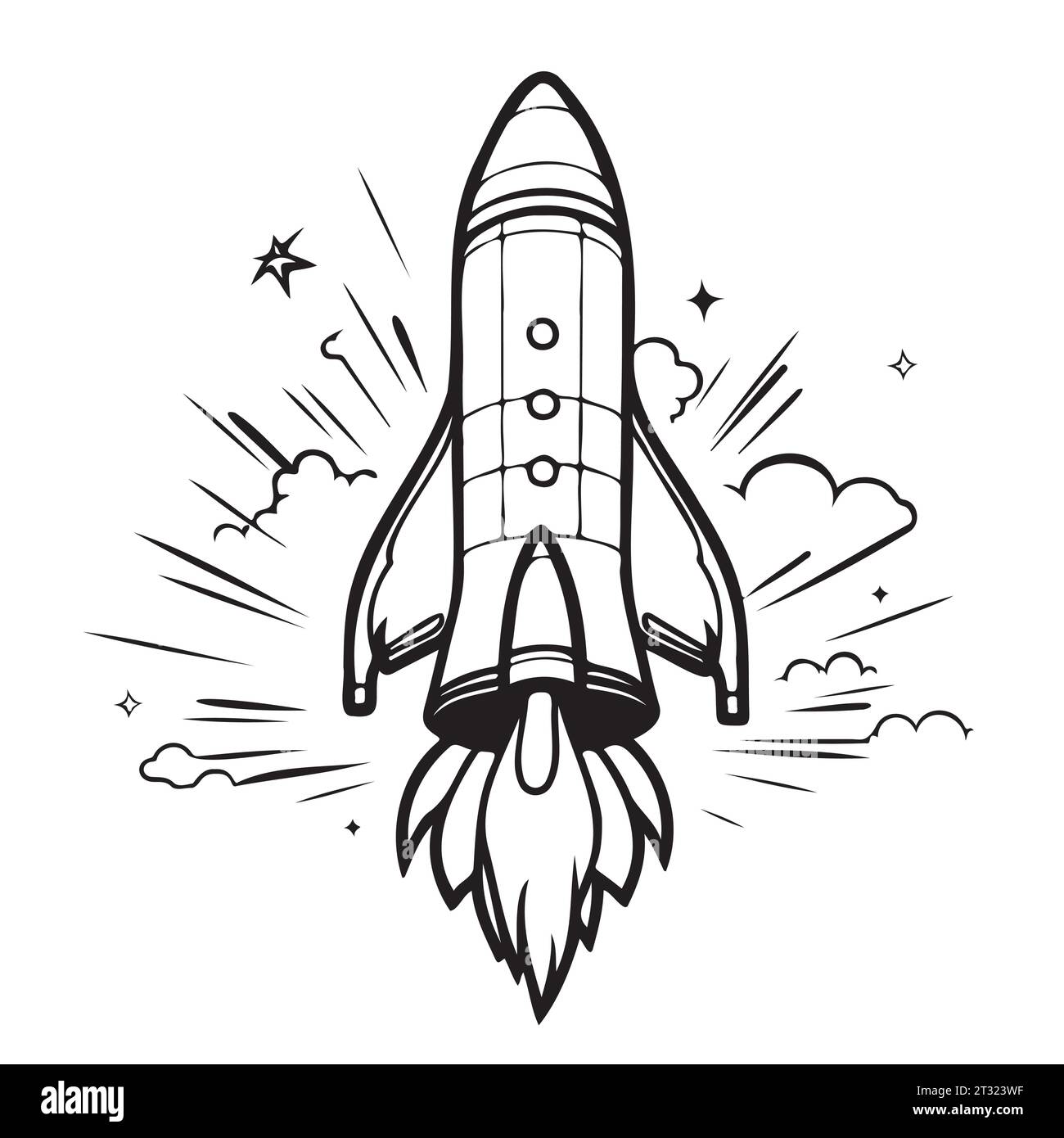 Retro-Raketenskizze, handgezeichneter Vektor-Illustration-Cartoon Stock Vektor