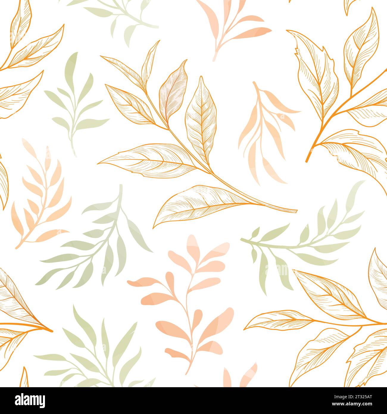 Nahtloses Blumenmuster. Zweig mit Blättern sanfte herbstliche Textur. Blühende Natur Sommer Garten Skizzenlinie Kunst gezeichnet Blätter Hintergrund Stock Vektor