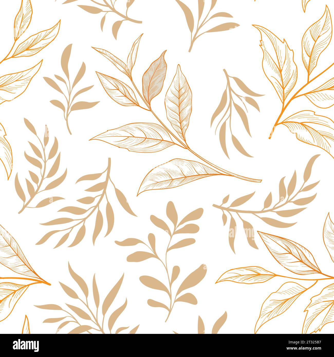 Nahtloses Blumenmuster. Zweig mit Blättern sanfte herbstliche Textur. Blühende Natur Sommer Garten Skizzenlinie Kunst gezeichnet Blätter Hintergrund Stock Vektor