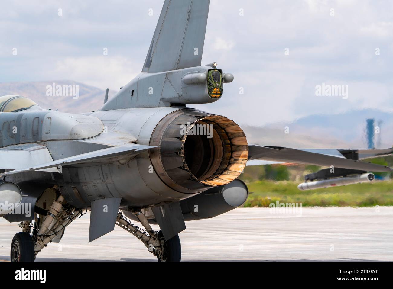 Der Auspuff des Kampfjets. Düsenstrahler Stockfoto