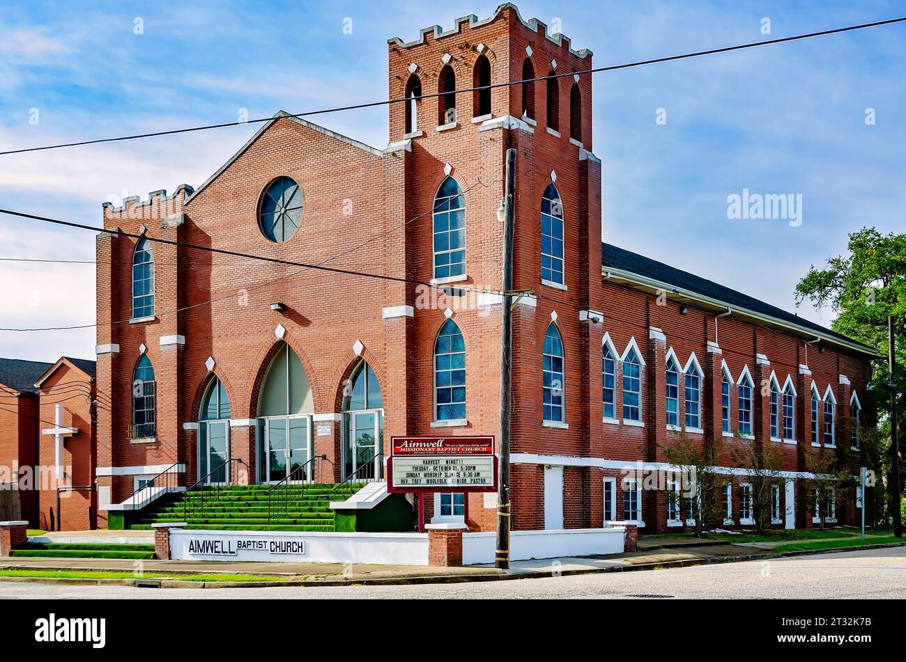 Die Aimwell Missionary Baptist Church ist am 21. Oktober 2023 in Mobile, Alabama, abgebildet. Die Kirche wurde 1886 von ehemaligen Sklaven gegründet. Stockfoto