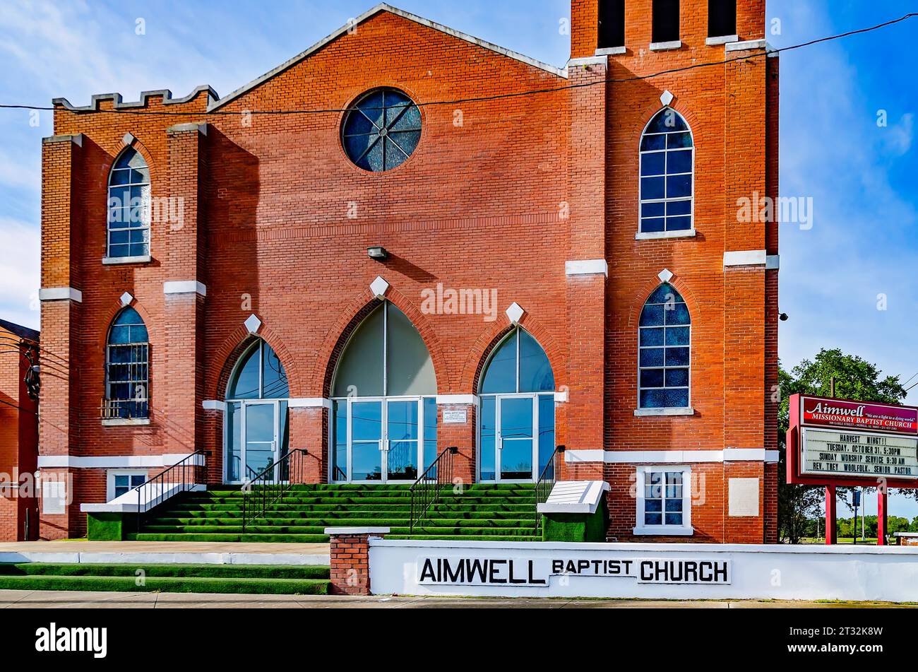 Die Aimwell Missionary Baptist Church ist am 21. Oktober 2023 in Mobile, Alabama, abgebildet. Die Kirche wurde 1886 von ehemaligen Sklaven gegründet. Stockfoto