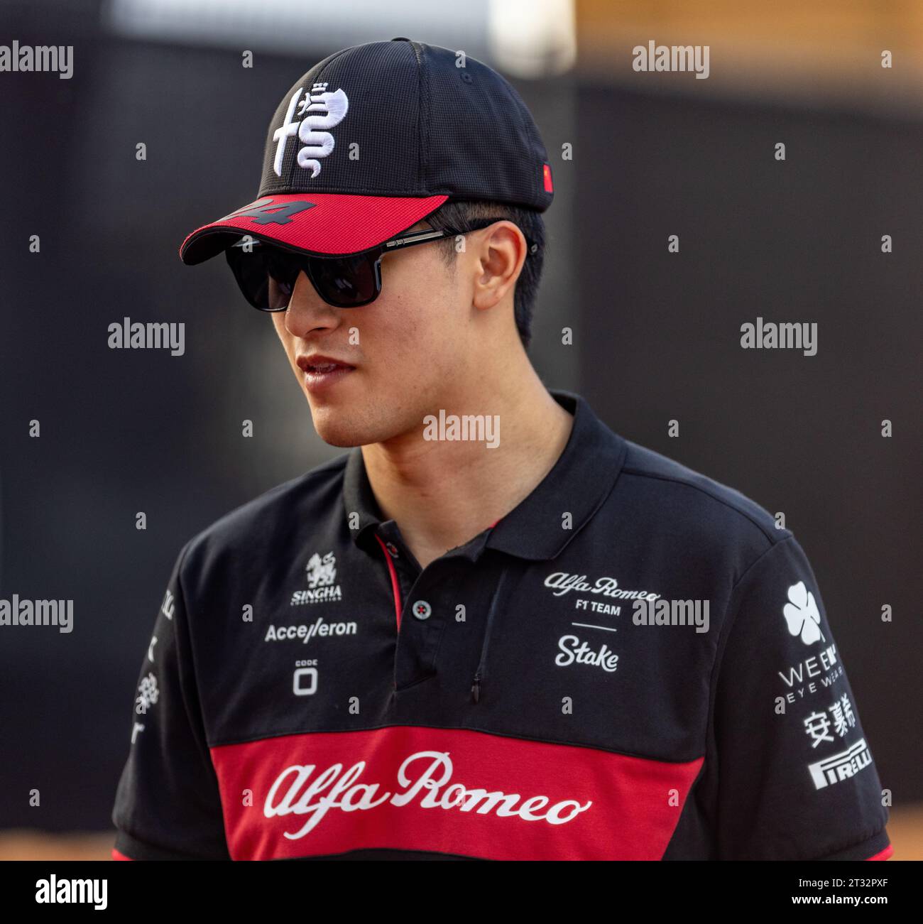 Austin, Texas - 22. Oktober 2023: Zhou Guanyu, Fahrer des #24 Alfa Romeo Stake F1 Car, am Lenovo Grand Prix der Vereinigten Staaten auf dem Circuit of the Americas. Quelle: Nick Paruch / Alamy Live News Stockfoto