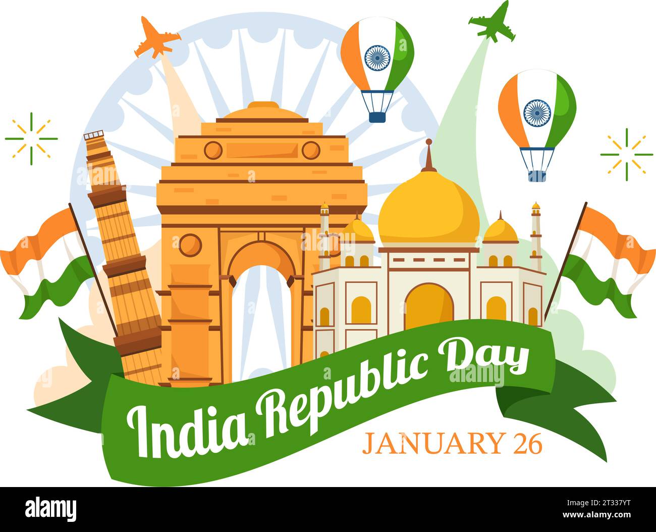 Happy India Republic Day Vektor Illustration am 26 Januar mit indischer Flagge und Tor im Feiertag National Celebration Flat Cartoon Hintergrund Design Stock Vektor