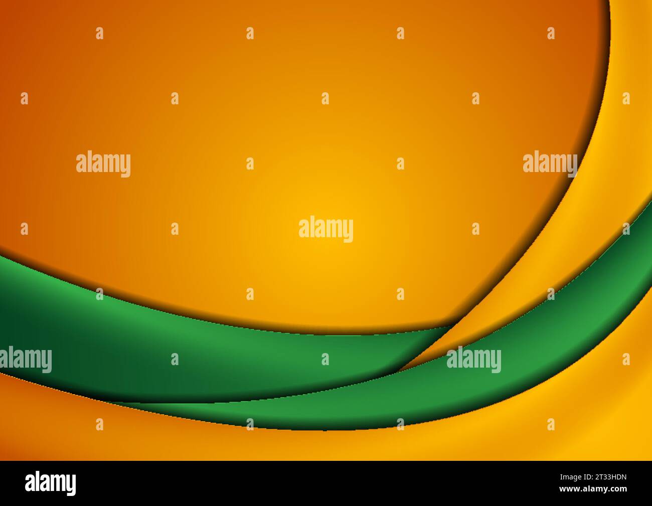 Kontrastreiche grüne und orangefarbene Hochglanzwellen. Abstrakter moderner grafischer Vektor Unternehmenshintergrund Stock Vektor