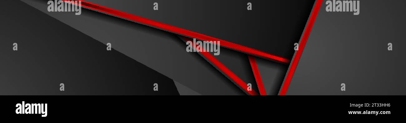 Schwarzer abstrakter Unternehmenshintergrund mit hellen roten glänzenden Streifen. Vektorbanner-Design Stock Vektor