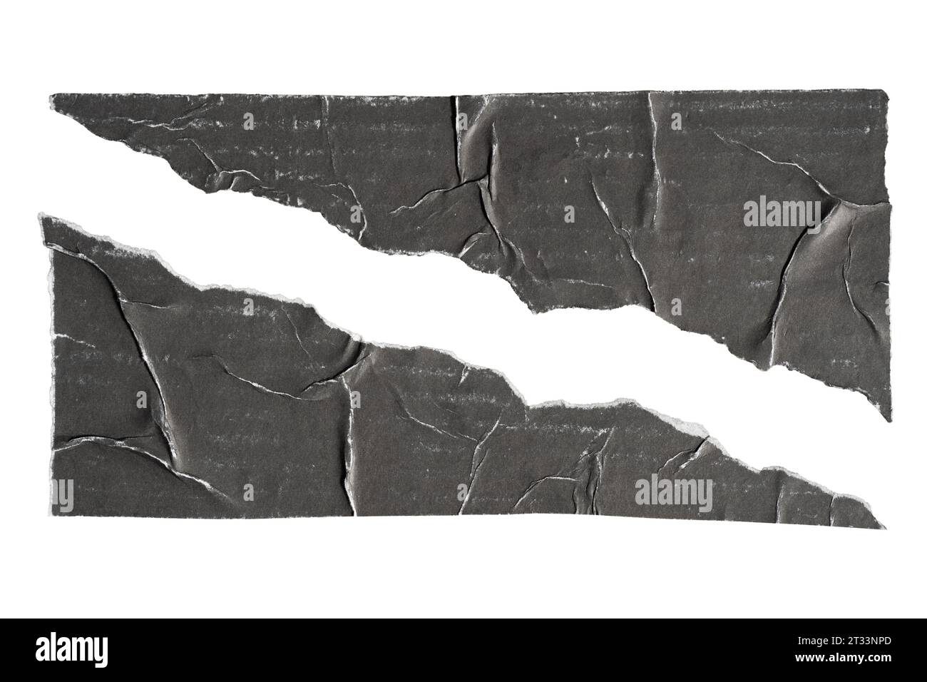 Gerissenes, geklebtes, dreieckiges schwarzes Papier auf weißem Hintergrund mit Beschneidungspfad Stockfoto