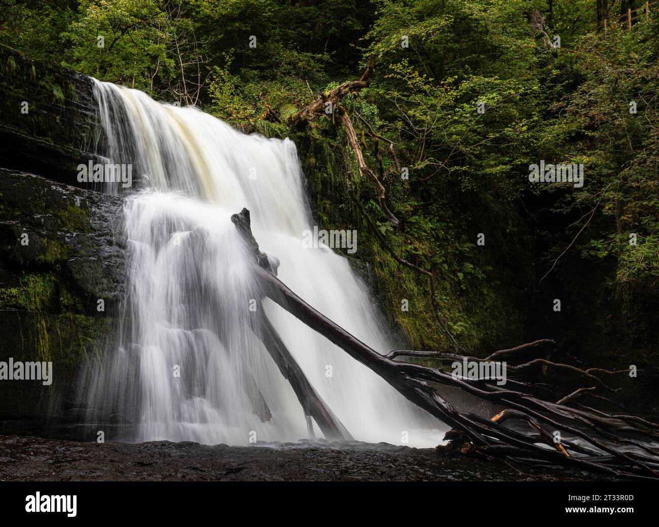 Sgwd Clun Gwyn von den vier Wasserfällen Walk im Brecon Beacons National Park Wales UK Stockfoto