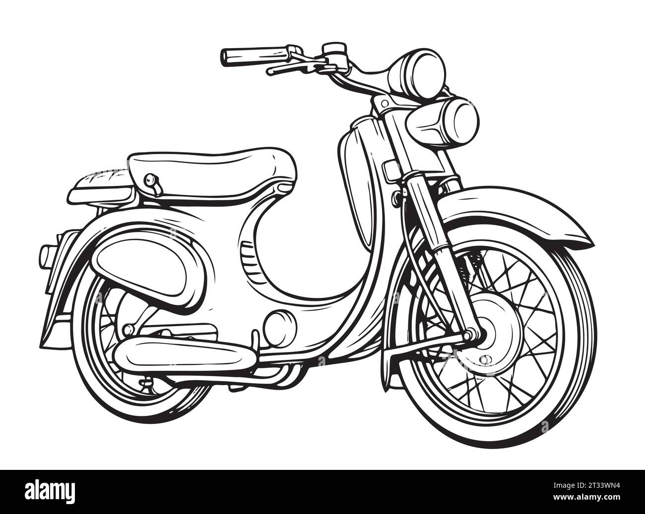 Retro Bike Scooter handgezeichnete Skizze Illustration Vintage Transport. Stock Vektor