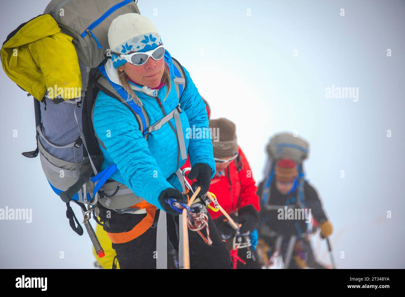 Frau, die in der Antarktis klettert Stockfoto