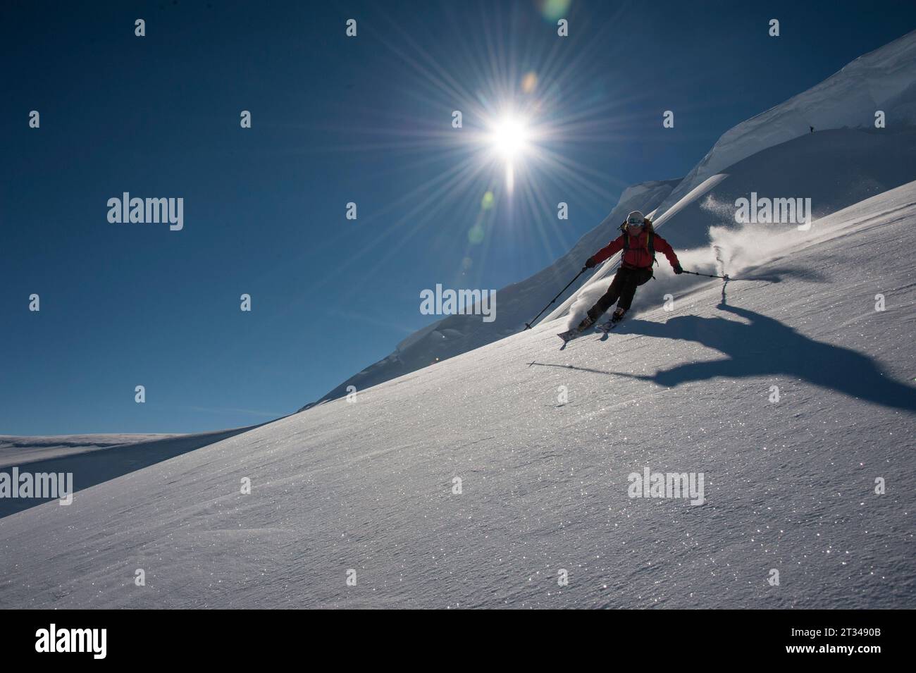 Frau Skifahren in der Antarktis Stockfoto