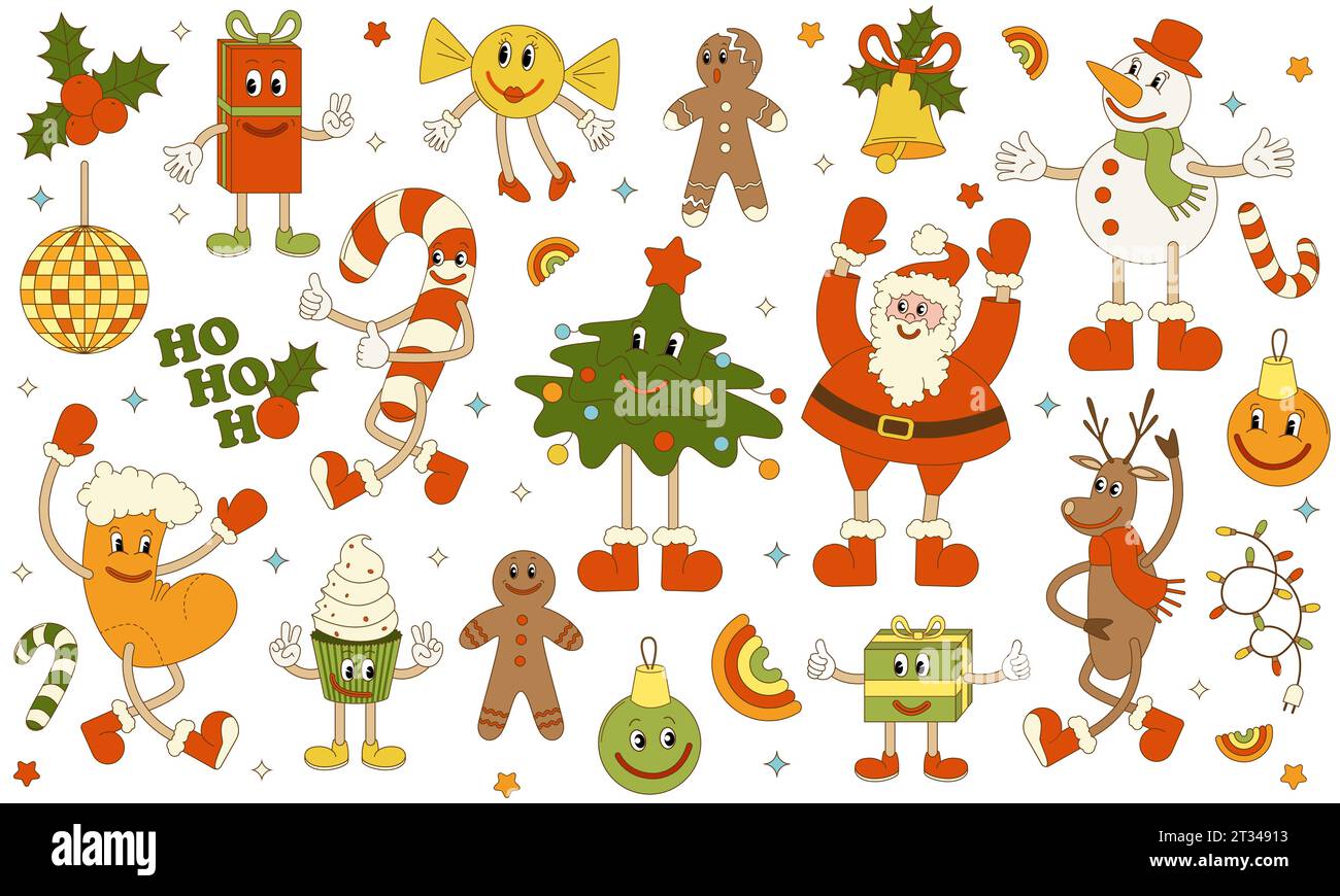 Set mit Weihnachts- und Neujahrsfiguren. Vektorabbildung Stock Vektor