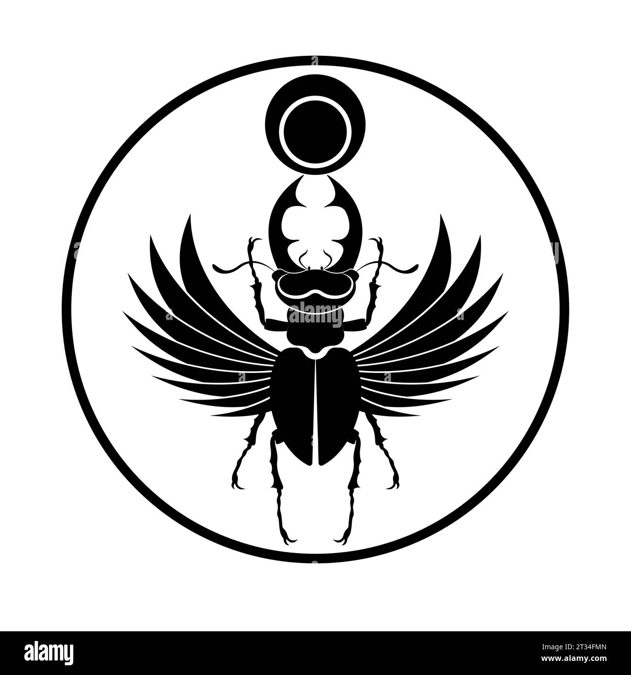 Ägyptischer heiliger Scarab Hirschkäfer Hörner mit Flügeln. Schwarzes Logo Silhouette Vektor Insekt isoliert auf einem weißen Hintergrund. Symbol des alten Ägyptens Stock Vektor