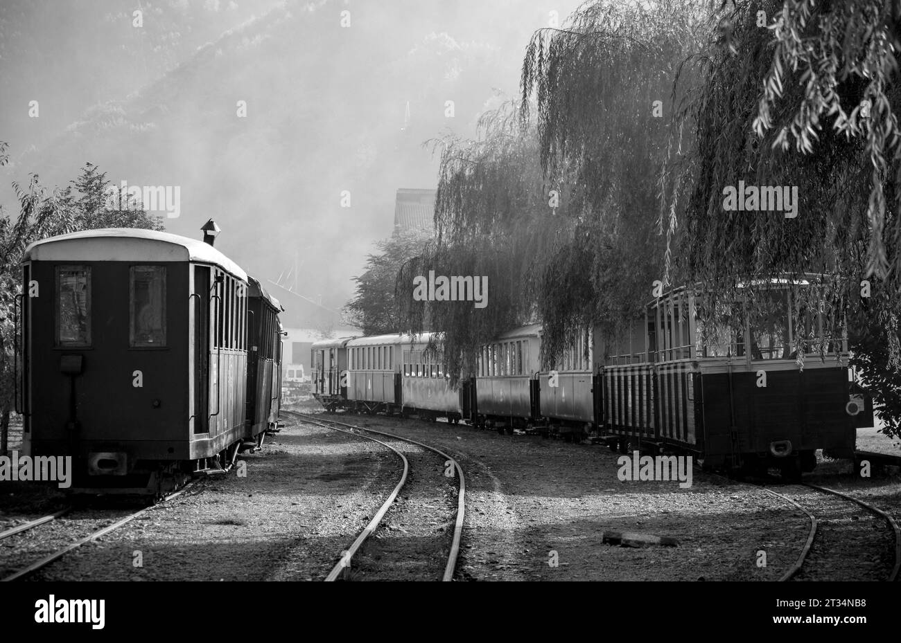 Dampfzüge warten auf Passagiere im Bahnhof Stockfoto