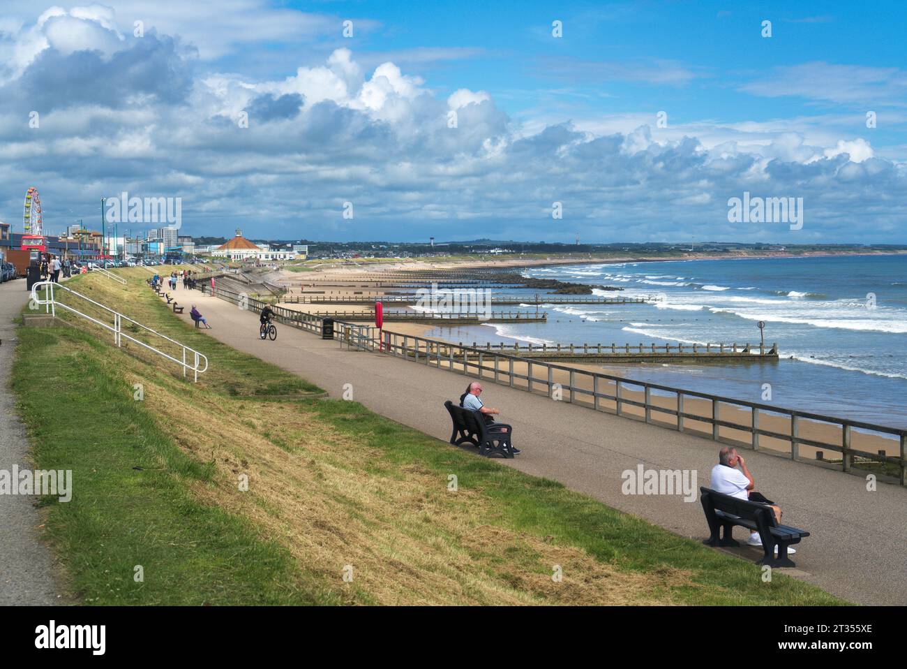 Blick nach Norden auf Aberdeen Beach, Promenade, Aberdeenshire, Highland Region, Schottland Großbritannien Stockfoto