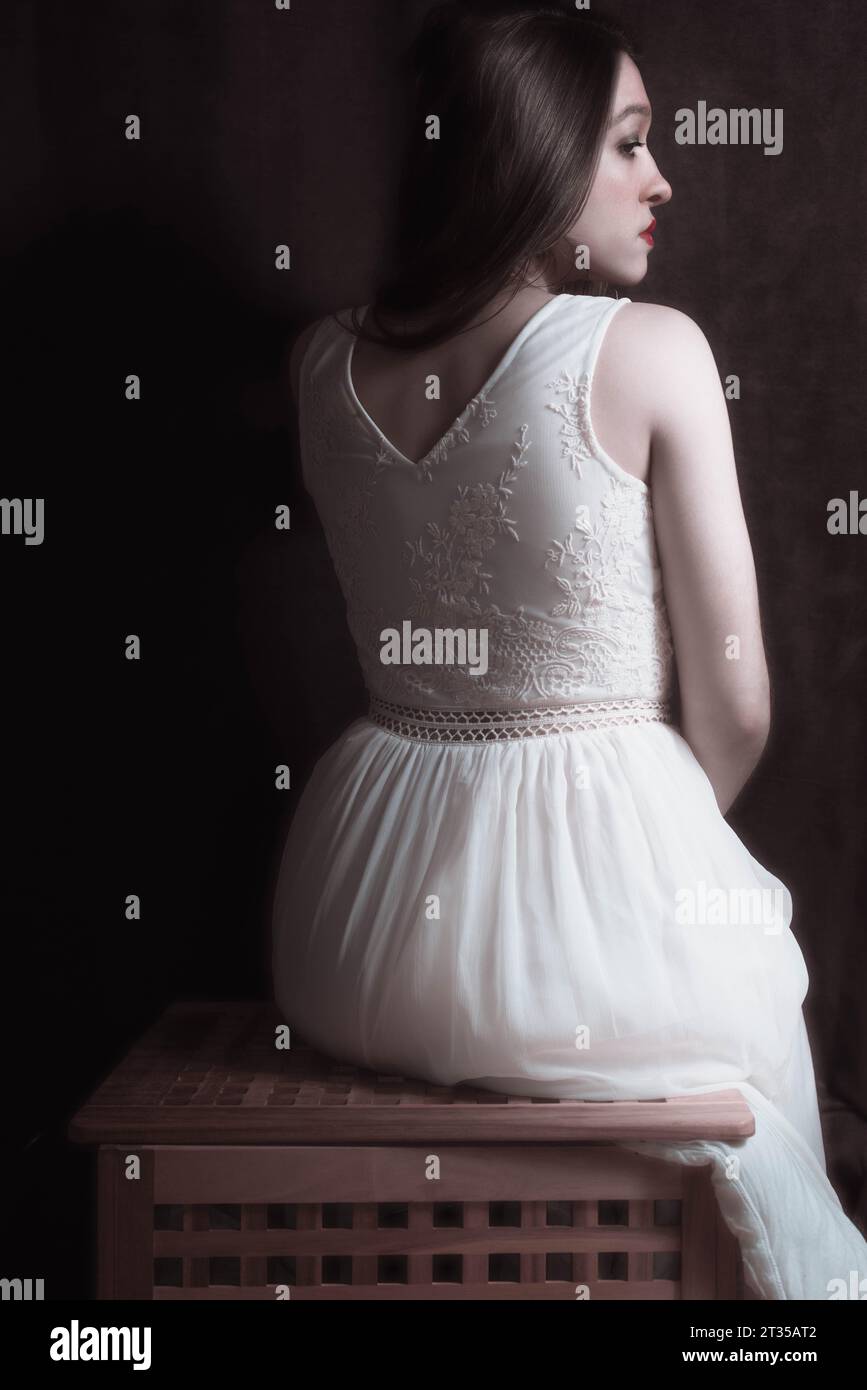 Porträt einer Frau, Malstil, Vintage Retro, viktorianische Fotografie, alter Stil, clair-obskure Stockfoto