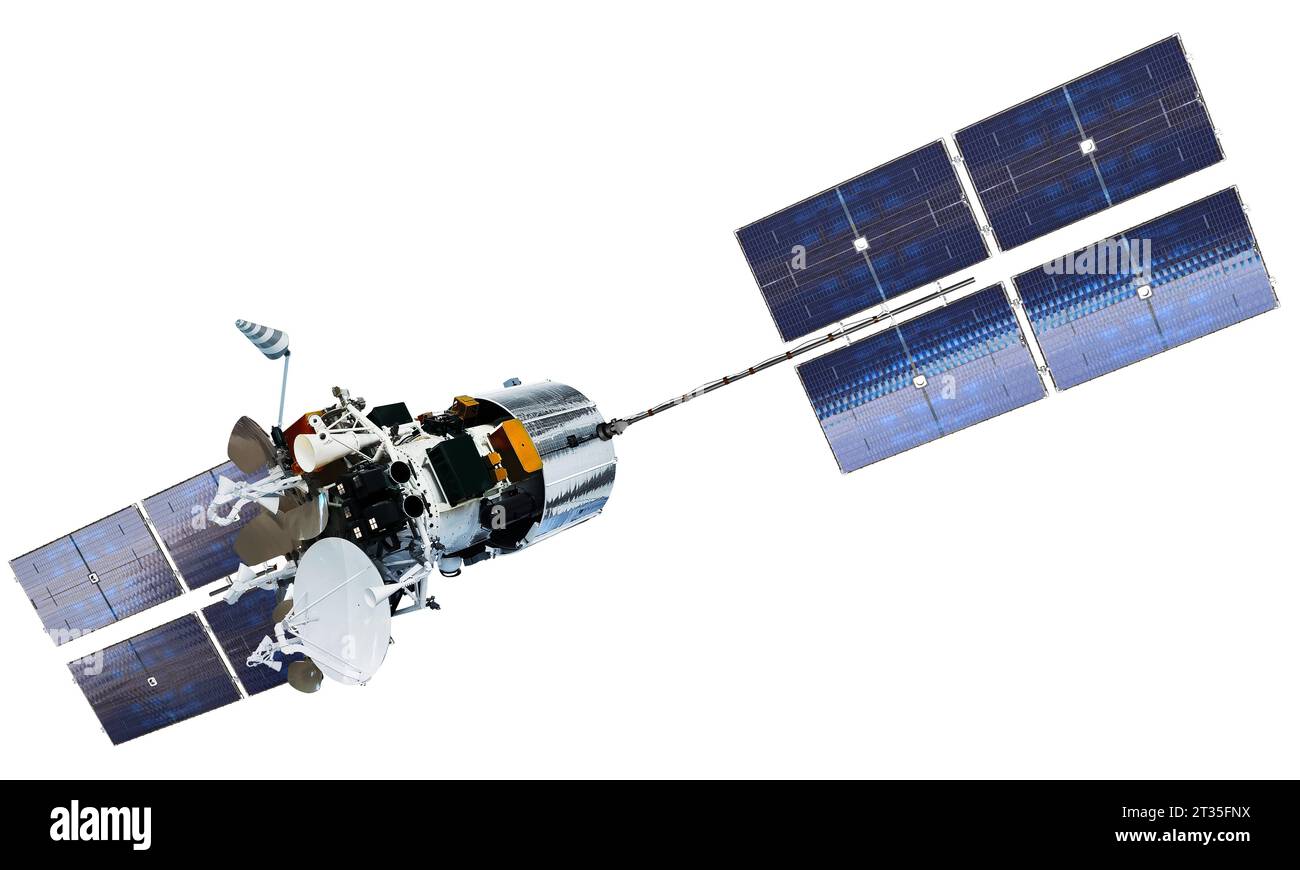 Moderner Telekommunikationsraum-Satellit Express-A isoliert Stockfoto