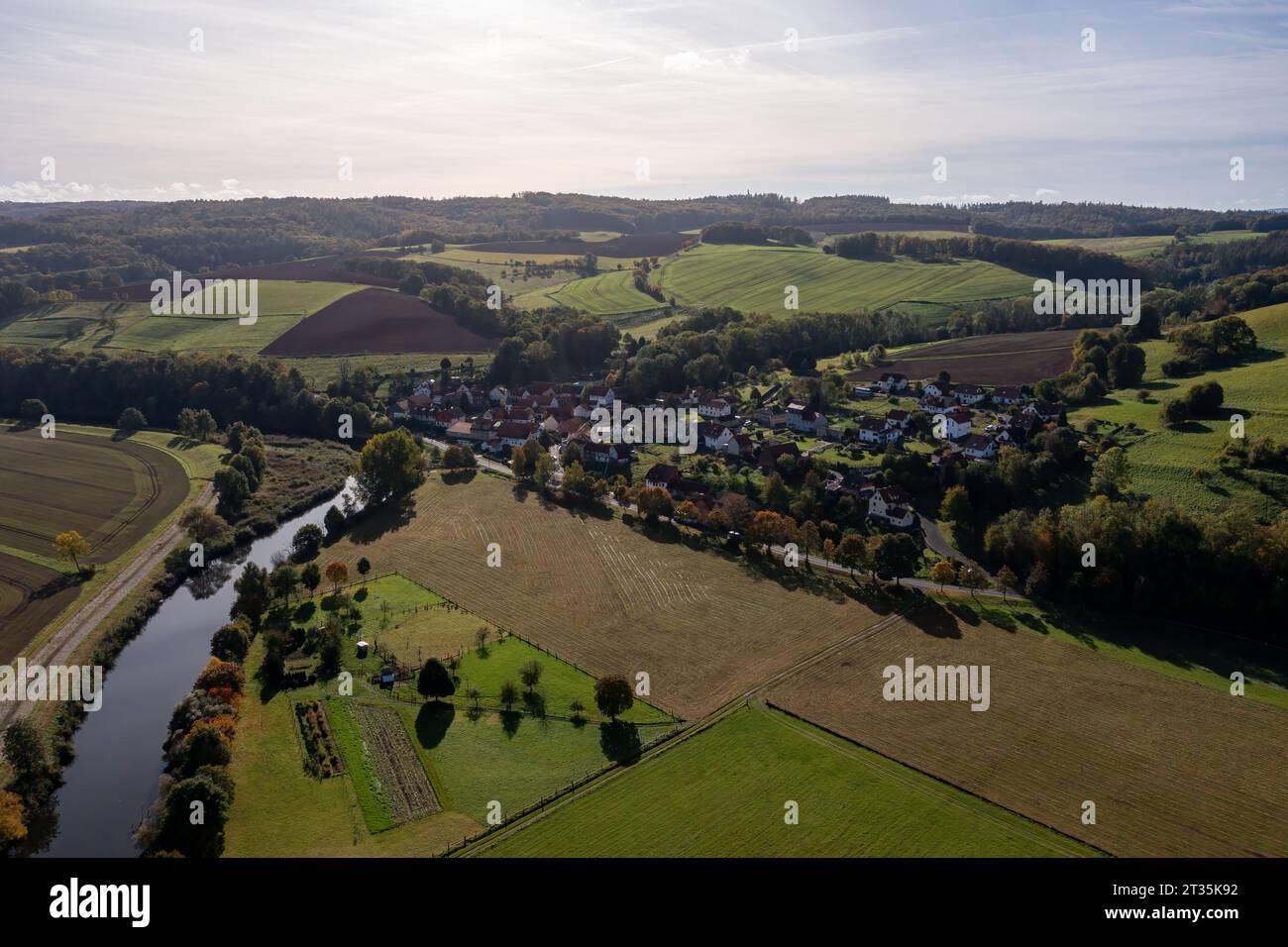 Das Werra-Tal zwischen Hessen und Thüringen in Herleshausen Stockfoto