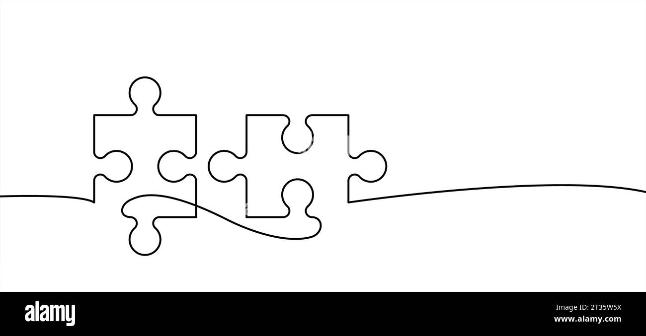puzzle Stücke Verbindung Linienmuster. Puzzle-Teile-Symbol oder Piktogramm. Cartoon-Vektor-Umriss. Logo oder Symbol für Autismus-Bewusstsein. Dubbele platte Stockfoto