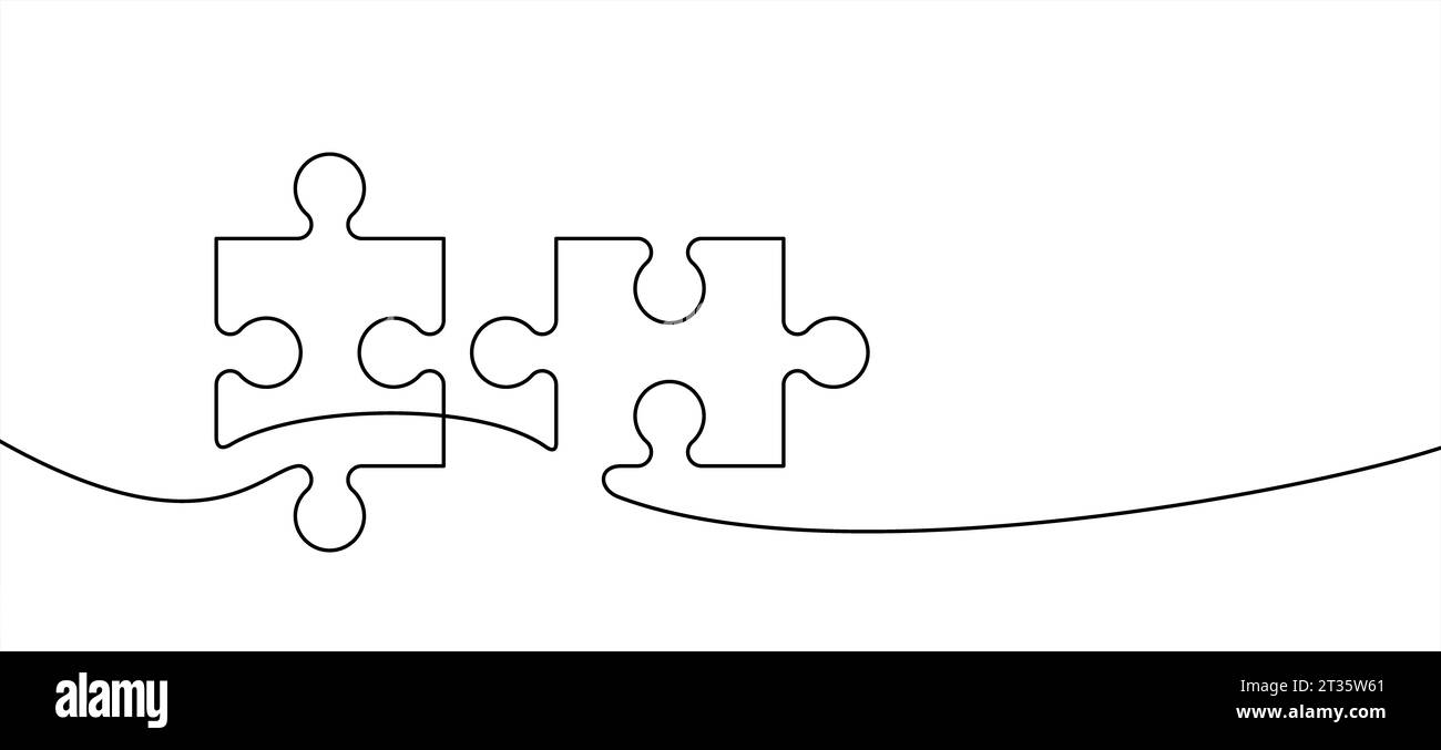puzzle Stücke Verbindung Linienmuster. Puzzle-Teile-Symbol oder Piktogramm. Cartoon-Vektor-Umriss. Logo oder Symbol für Autismus-Bewusstsein. Dubbele platte Stockfoto
