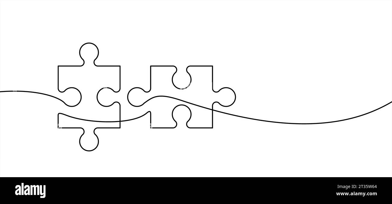 puzzle Stücke Verbindung Linienmuster. Puzzle-Teile-Symbol oder Piktogramm. Cartoon-Vektor-Umriss. Logo oder Symbol für Autismus-Bewusstsein. Dubbele platte Stockfoto