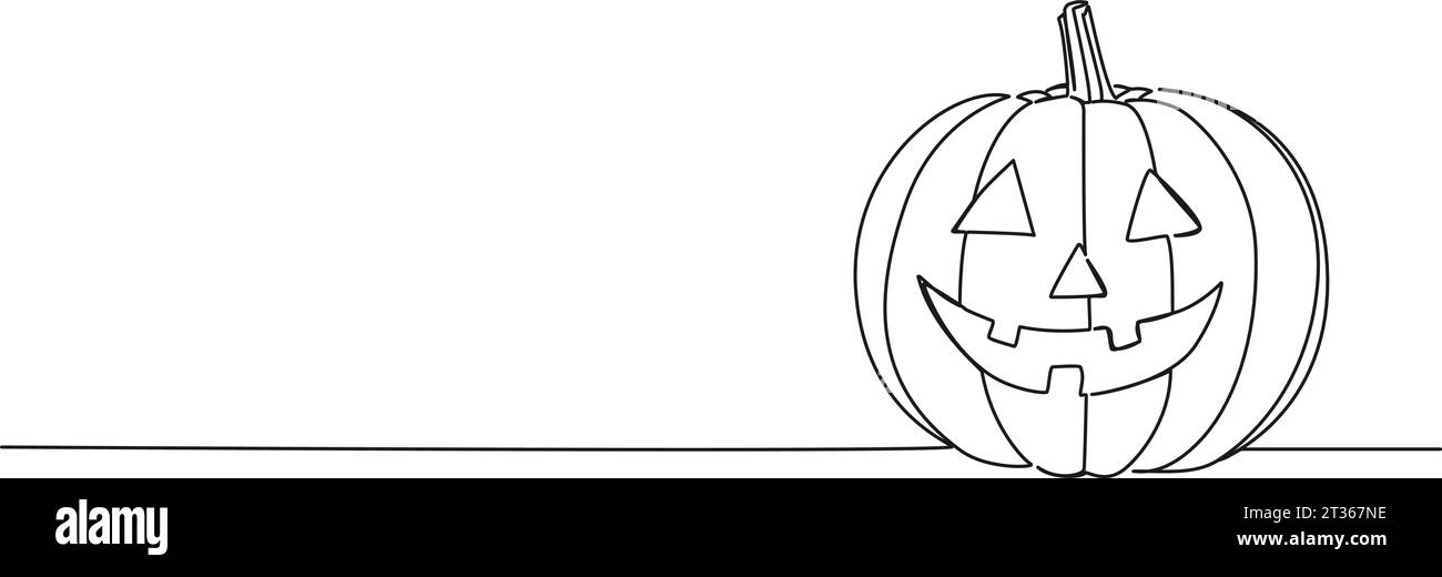 Kontinuierliche einzeilige Zeichnung von Jack-o-Laterne halloween Kürbis, Linie Art Vektor Illustration Stock Vektor