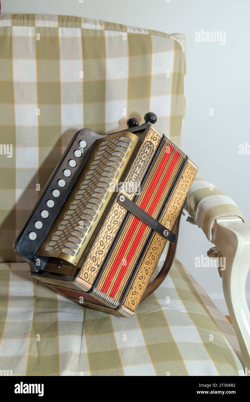 Hohner einzeiliges Akkordeon Stockfoto