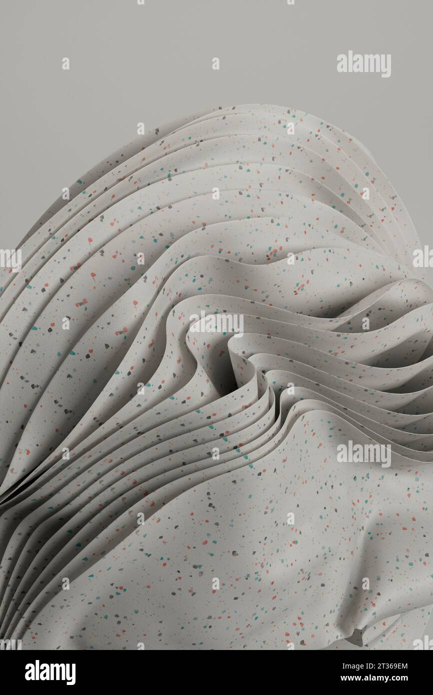 3D-Rendering von Schichten aus weißem gepunktetem Material Stockfoto