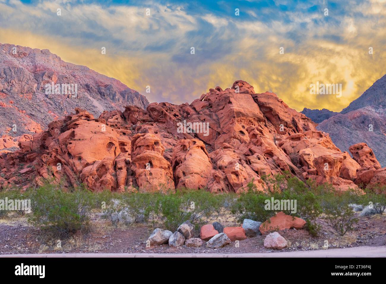 Sonnenuntergang im Redstone Lake Mead Nationalpark Stockfoto