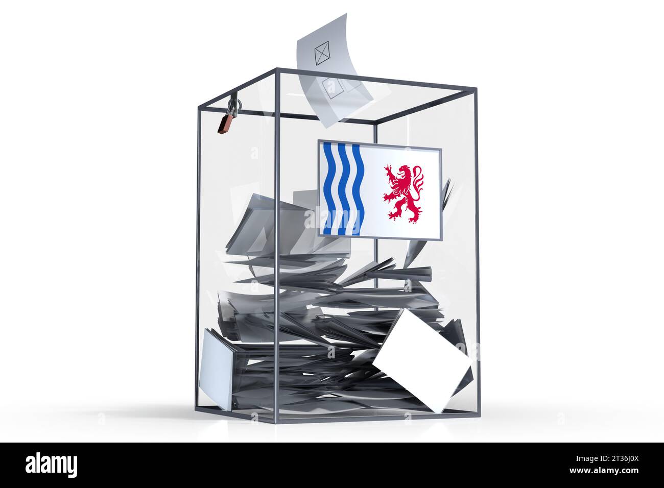 Nouvelle-Aquitaine - Flagge auf Wahlurnen und Stimmen - Wahlkonzept Stockfoto