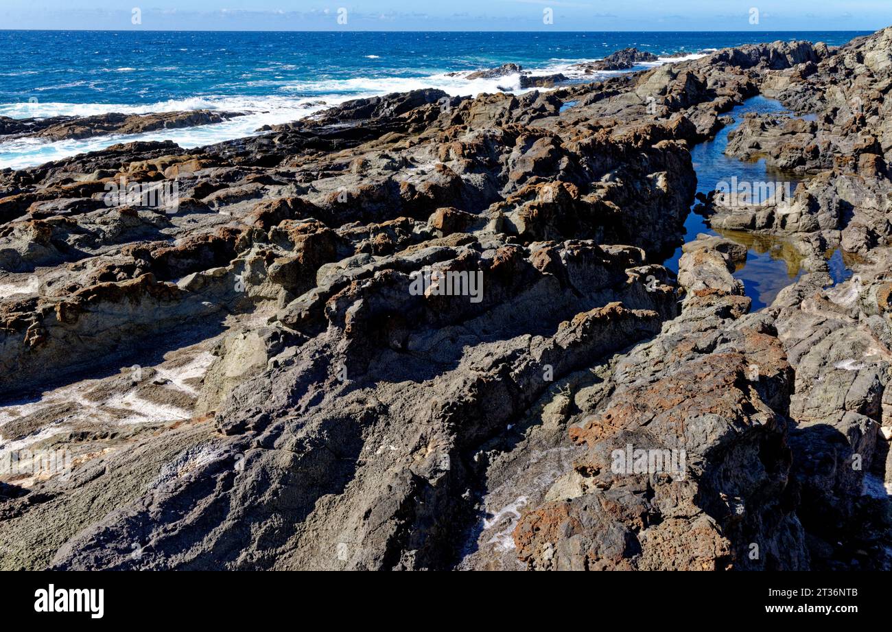 Piscinas Naturales Aguas Verdes. Felsenpool Küste in Aguas Verdes Playa del Valle, Fuerteventura, Kanarische Inseln, Spanien - 20.09.2023 Stockfoto