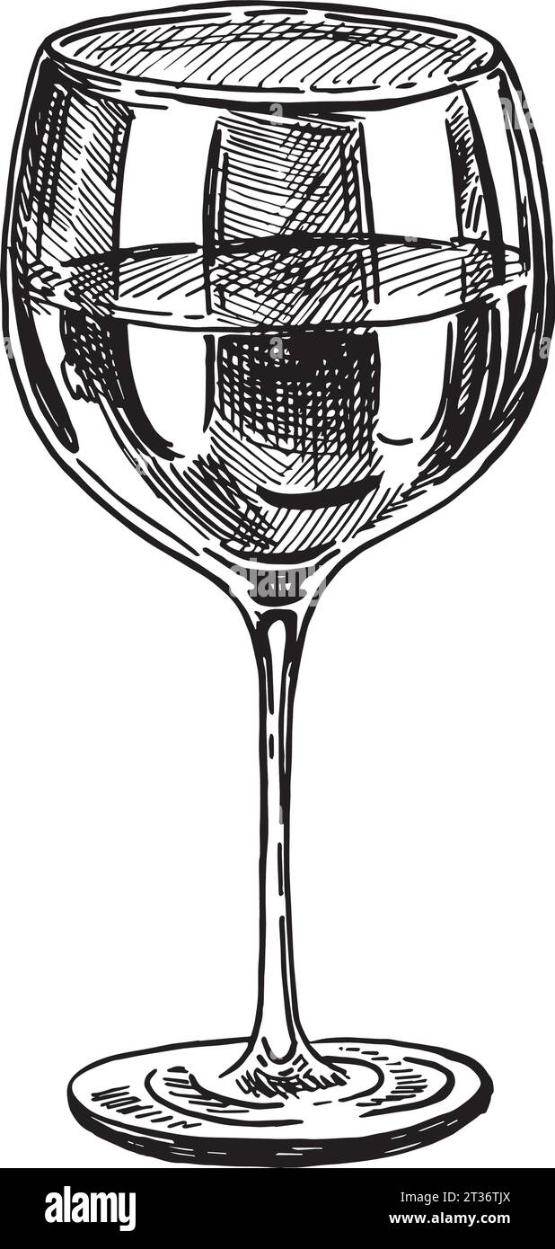 Weinglas. Abbildung. Weinbauprodukte im Skizzenstil.Vektorillustration auf isoliertem Hintergrund. Klassisches alkoholisches Getränk. Design für Web, i Stock Vektor