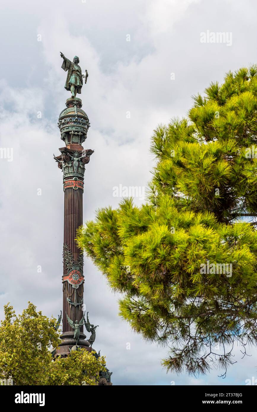 Statue von Christoph Kolumbus, Barcelona, Spanien Stockfoto