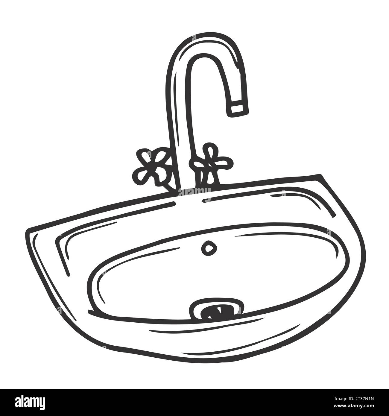 Toilettenspüle handgezeichnet Umrisssymbol. Illustration von Senkvektorskizzen für Druck-, Web-, Mobilgeräte- und Infografiken isoliert Stock Vektor