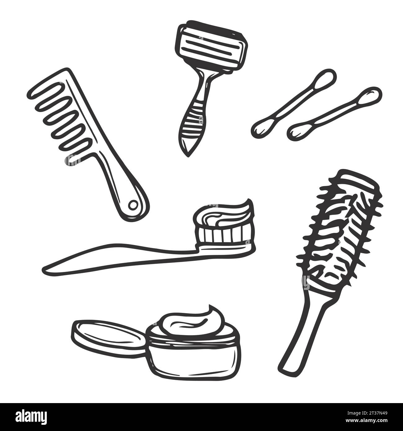 Niedliche Doodle Badezimmeraccessoires Cartoon-Ikonen Stock Vektor